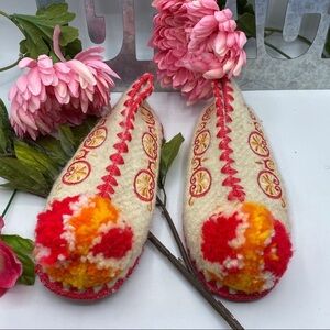 Greek Wool Slippers 34 Orange Pink